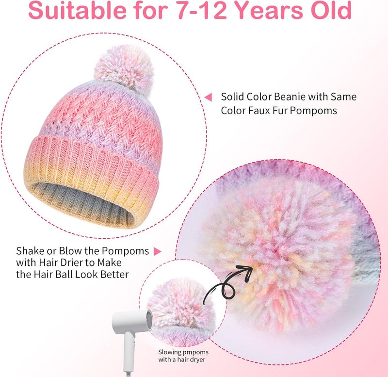 Peninpha Winter Hat for Kids Children, Girls Beanie with Pom Pom, Girls Accessories Knit Beanies Cap Age 7-12 - Image 5